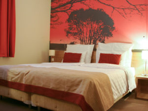 bed with large mural